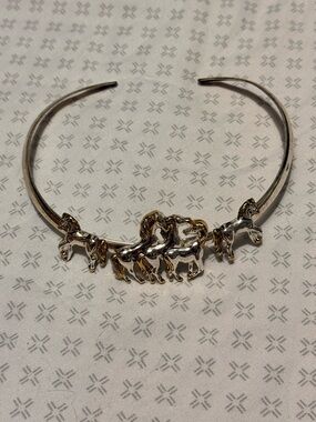 Silver-Tone Horse Motif Collar Necklace with Gold Accents